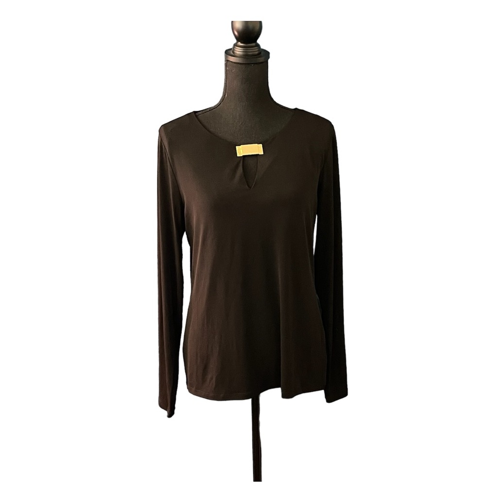 Michael Michael Kors jersey knit gold metal keyhole blouse